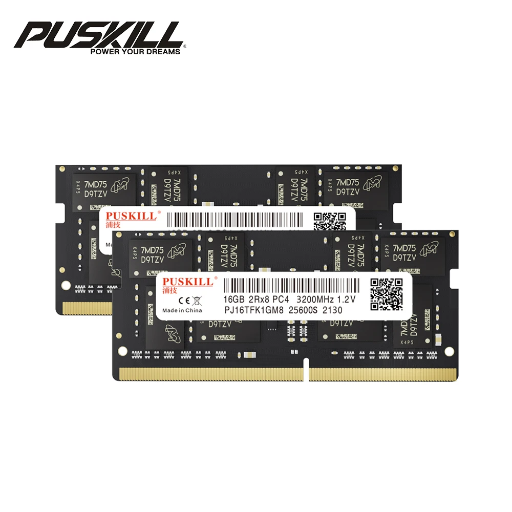 Память PUSKILL для ноутбука, 2 шт., ОЗУ DDR4, 16 ГБ, 8 ГБ, 4 Гб, 3200 МГц, 2666 МГц, 2400 МГц, контактов, Sodimm
