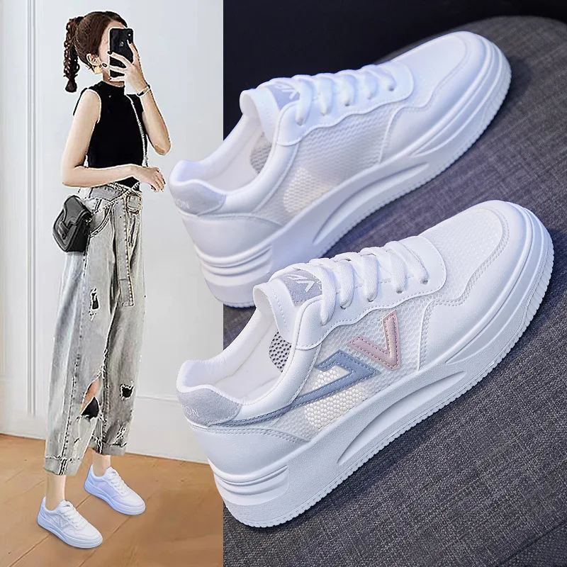 

Vulcanized shoes sneakers women shoes solid color ladies flat shoes 2022 mesh women's sports comfortable breathable white shoes
