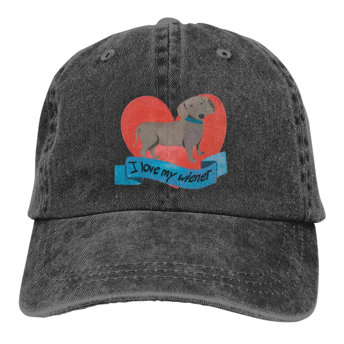 

I Love My Wiener Merch Мужская Женская Кепка-тракер забавные потертые джинсовые головные уборы с собакой винтажная уличная летняя кепка в подарок Снэпбэк Кепка