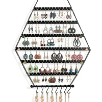 Hexagon Shaped Wall Hanging Chain Earring Stud Necklace Display Storage Rack Jewelry Organizer Holder Ear Shelf