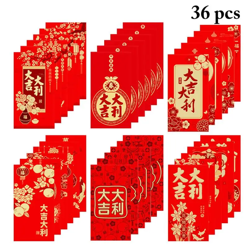 

36 шт. 2023 китайский красный Карманный большой яркий красный конверт в ассортименте