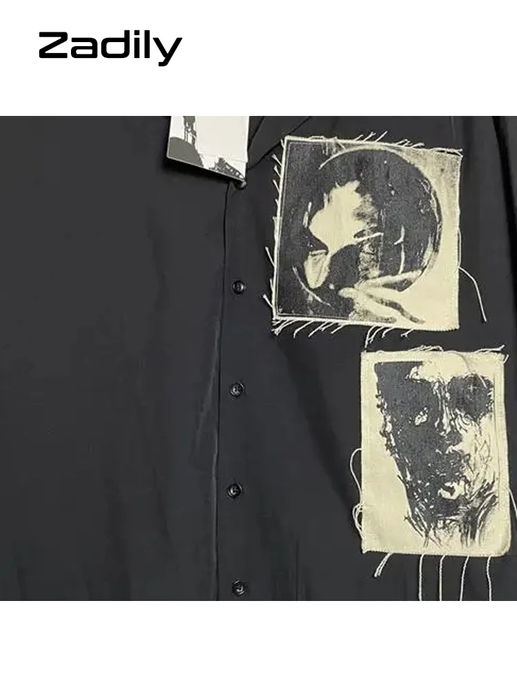 Женская Свободная блузка на пуговицах рубашка с коротким рукавом нашивками