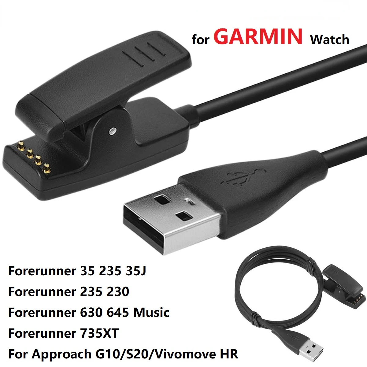 

Charger Cable for Garmin Lily Forerunner 35 35J 235 735XT 230 645 Vivomove HR Approach G10 S20 Smart Watch USB Charging Clip