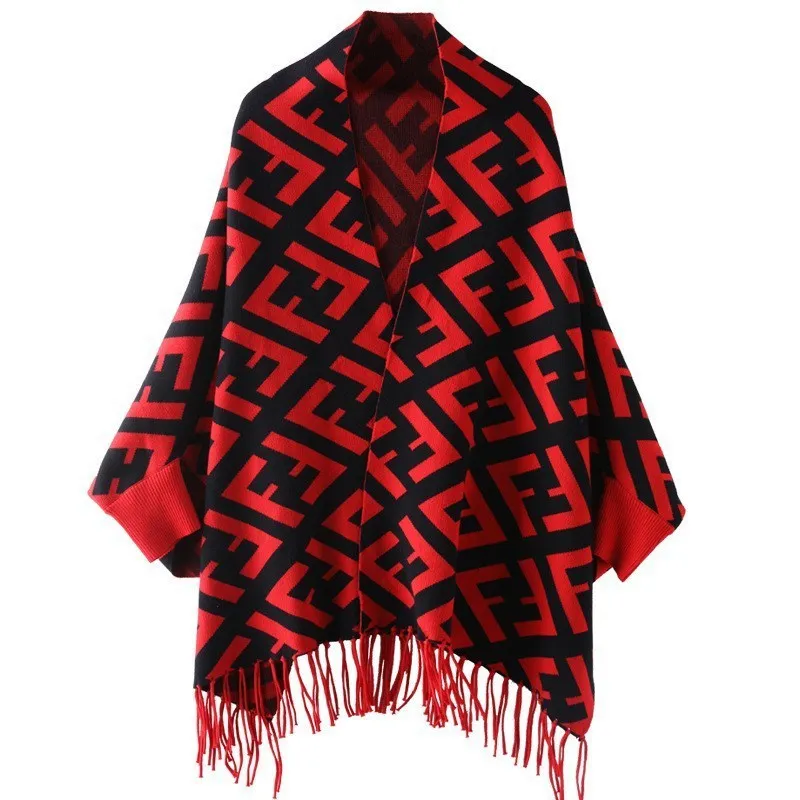 

Women's Warm Shawl Wrap Open Front Poncho Cape F Letter Color Shawls Sweater Winter Cardigan Printed Ponchos for Woman