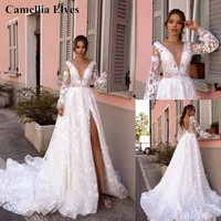 elegant a line wedding dress for women bridal dress long sleeves tulle lace appliques backless bride gown vestidos de novia