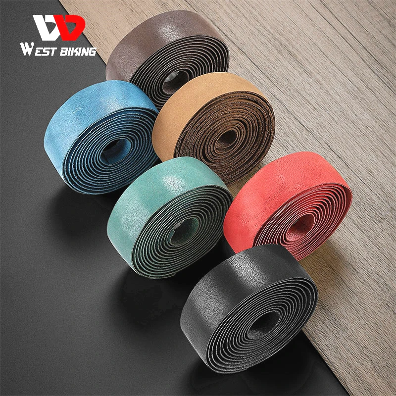 

WEST BIKING Genuine Leather Handlebar Tape For Road Bike Retro Color Drop-Bar Bike Handlebar Winding Bicycle Accessories