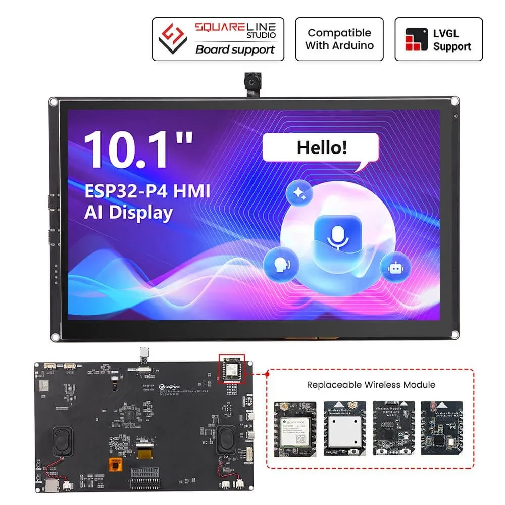 Фото Усовершенствованный дисплей CrowPanel 10.1 дюйма ESP32-P4 HMI AI с сенсорным экраном IPS 1024x600, совместимый с WiFi 6, Arduino/LVGL/Micropython №1