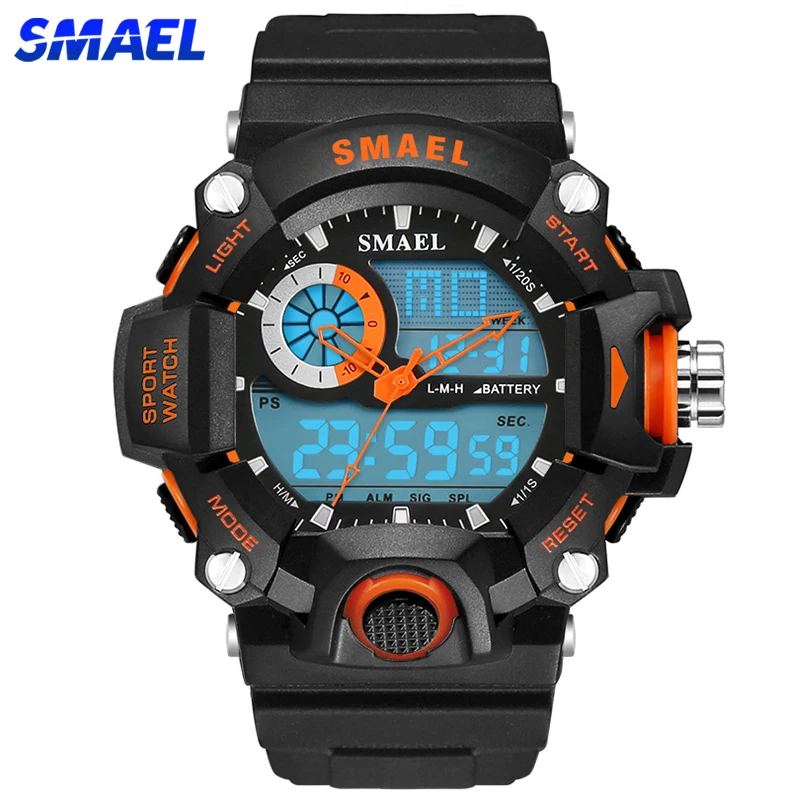 

SMAEL Men Sports Watches Dual Display Analog Digital LED Electronic Quartz Wristwatches Waterproof Military Watch