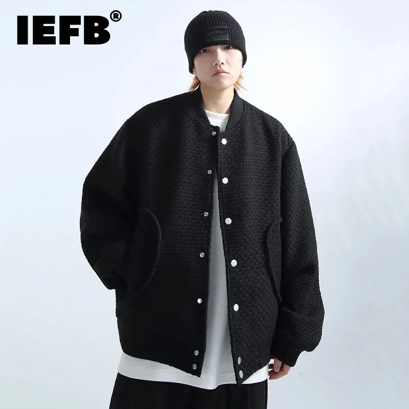 

Мужская Трикотажная жаккардовая куртка IEFB, простой силуэт, бейсбольная одежда, однобортная темная одежда, новинка 2023, осенняя мода, 24X1370