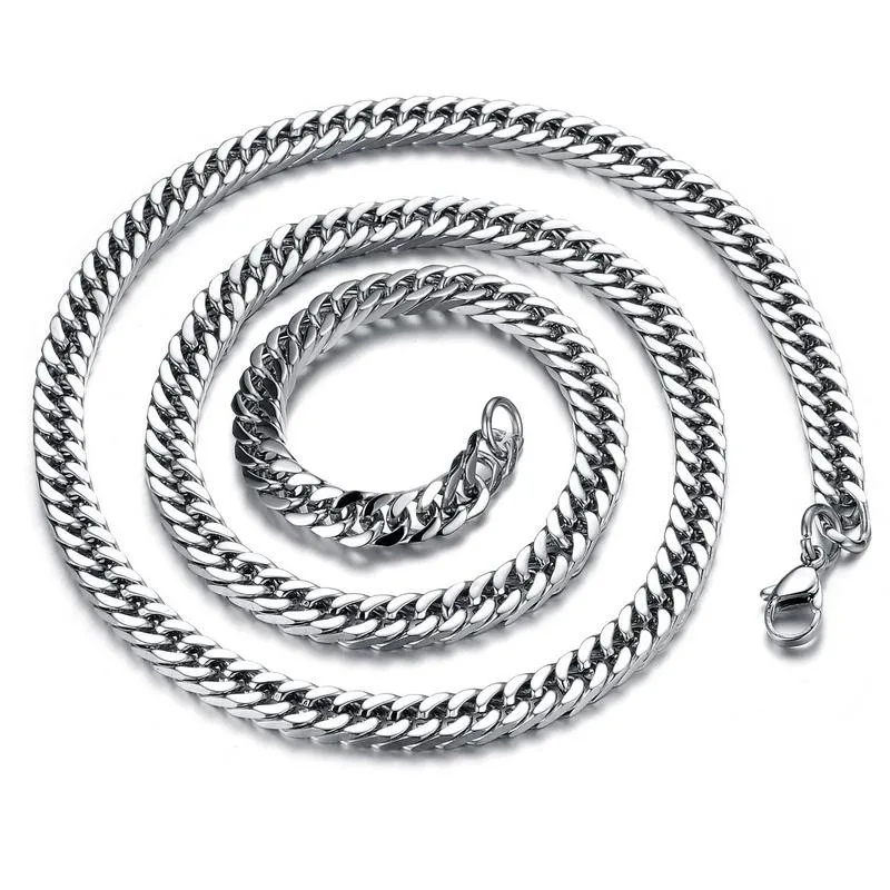 

AsJerlya 4/6/8/10/12MM Stainless Steel Double Buckle Thick Cuban Chain High-end Silver Color Necklace Bracelet Men Women Jewelry