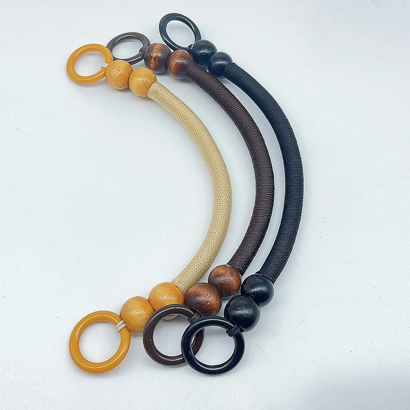 

1PC DIY Handbag Women Woodern Hanger Wood Bead Nylon Rope Bag Handle Bag Belt Replacement Accessories Handle Strap 37cm