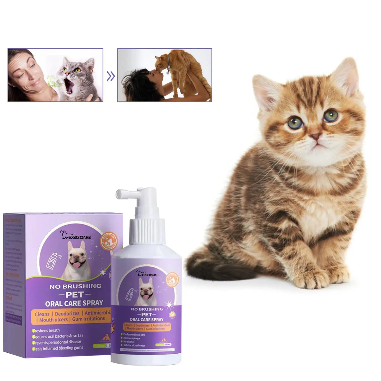 

Pet Teeth Cleaner Spray Breath Freshener Remove Bad Breath Deodorization Prevent Calculus Dogs Cats Oral Cleanse Care Spray 50ml