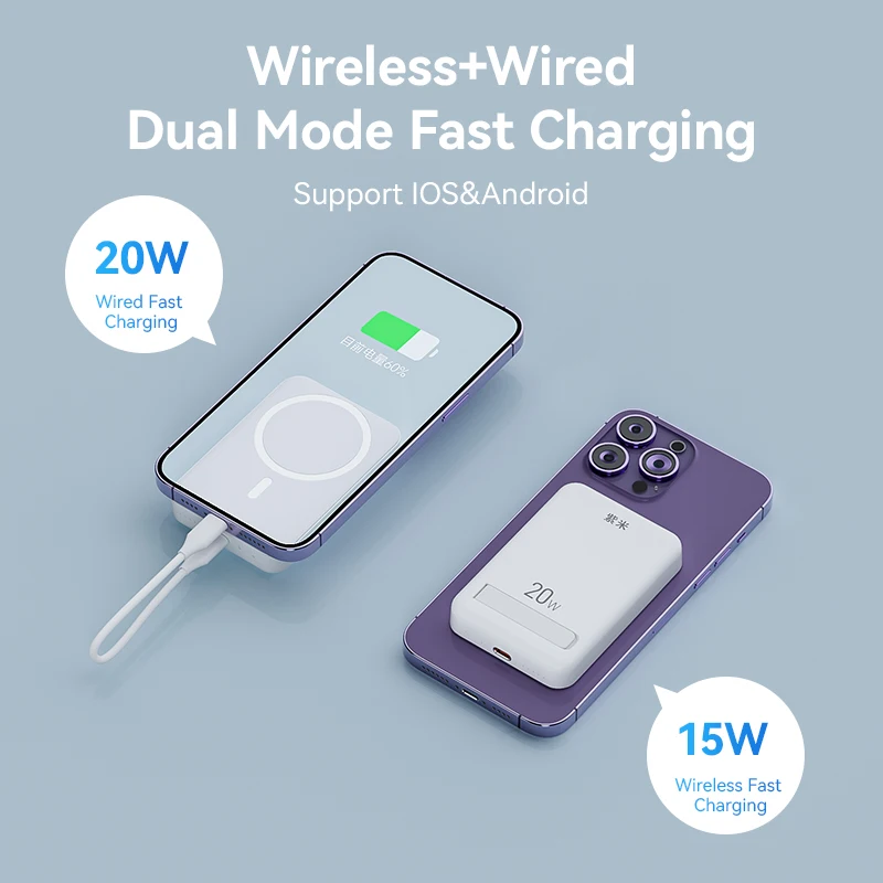 Zime Magnetic Power Bank 10000mAh Spare Battery Pack Portable Powerbank Wireless Magnetic Charger for iPhone 14 13 12 Pro Max