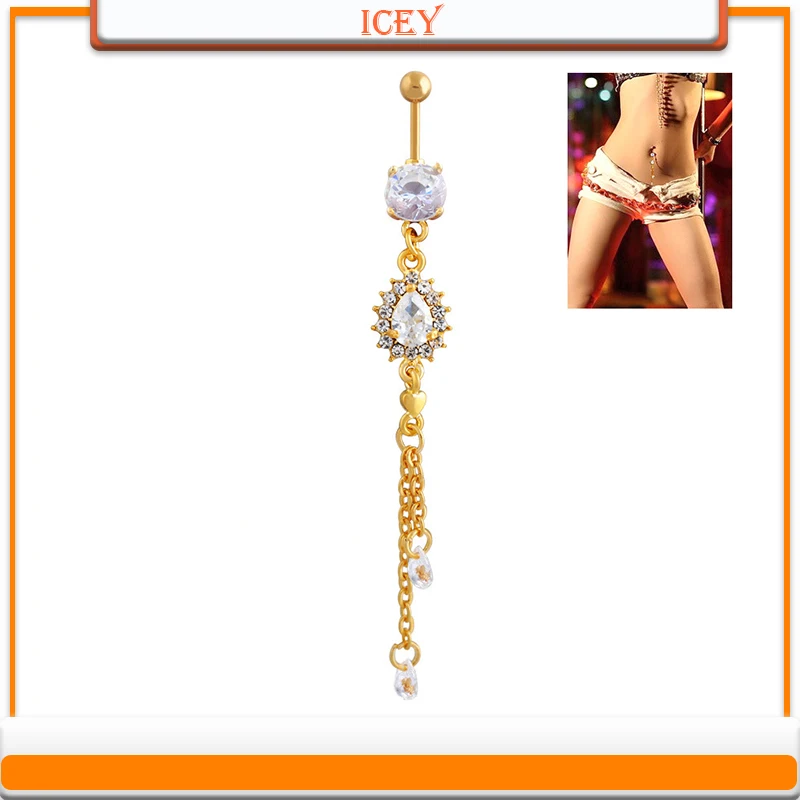 

1pc tassel belly ring alloy navel stud water drop zircon belly navel jewelry Stainless steel belly button ring Piercing Ornament