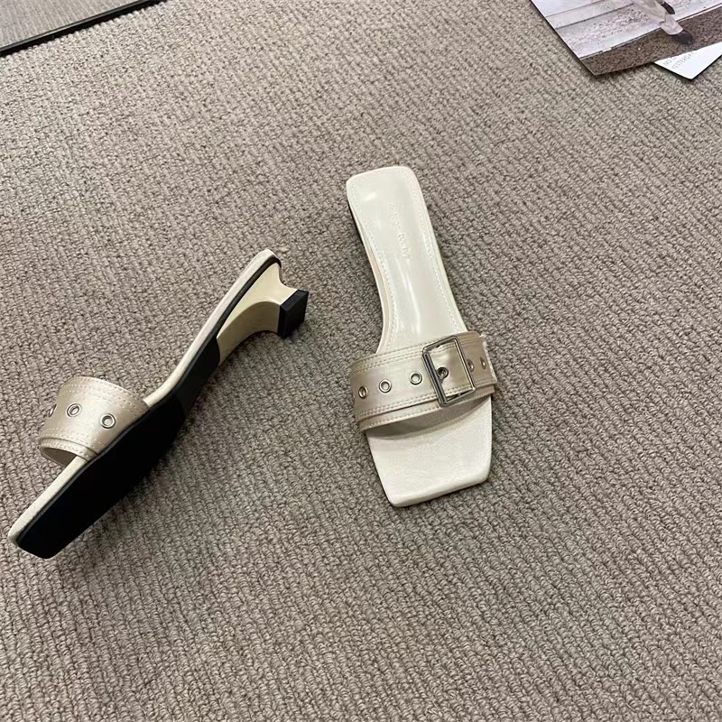 2023 New Women's Shoes Flat Sexy Square Toe Outdoor Beach Slipper Fashion Women's Slipper Black Luxury Sandals  Zapatos De Mujer