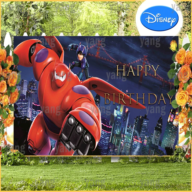 Cartoon Outdoor City Backdrop Big Hero Baymax Decoration Cake Table Baby Shower Disney Background Romantic Happy Birthday Party