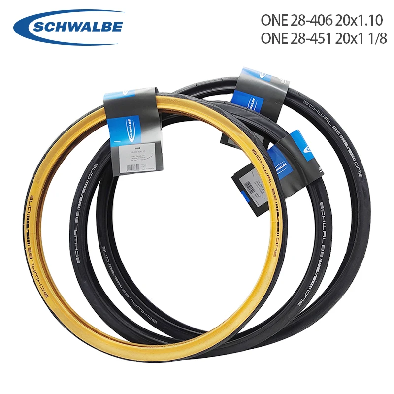 Schwalbe One 20 inch 28 406 20x1.10 Road Fold Bicycle Tire 28 451 20x1 1/8 Yellow edge Black Steel Wired Tires Bicycle Parts