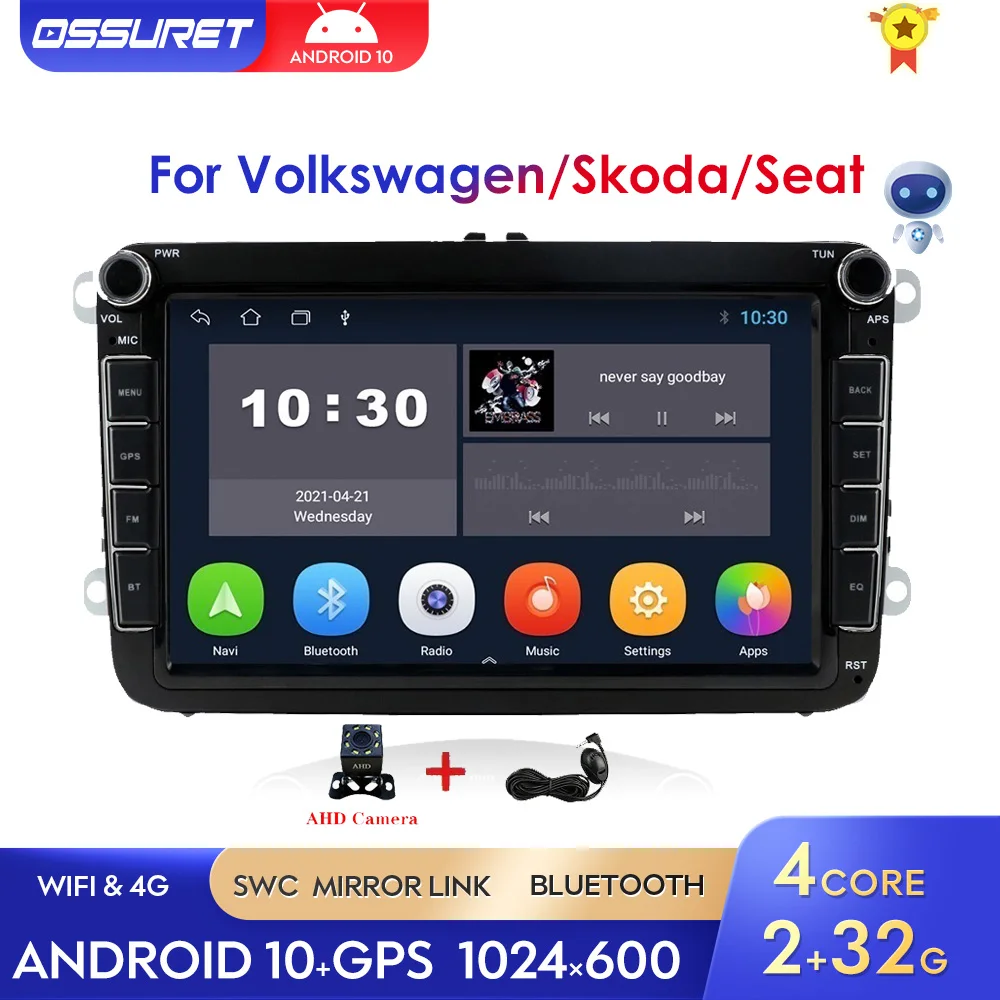 $100.00 Android 10 Car Multimedia Player For VW Volkswagen Golf Polo Tiguan Passat b7 Seat Leon Skoda Octavia Yeti Superb Radio GPS 2Din