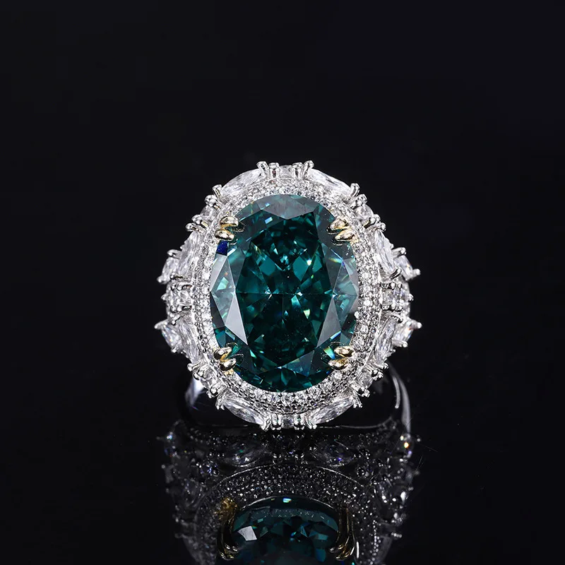 

S925 Full Body Silver Color Treasure High Carbon Diamond, Mint Green Yellow Diamond, Radian Cutting Dan Ring 12 * 16