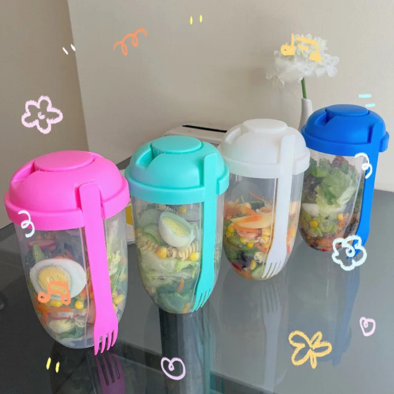 

1L New Salad Container Portable Cup with Fork Low-cal Food Container for Salad Bento Box Cereal Oatmeal Sauce Cup Bottle Food