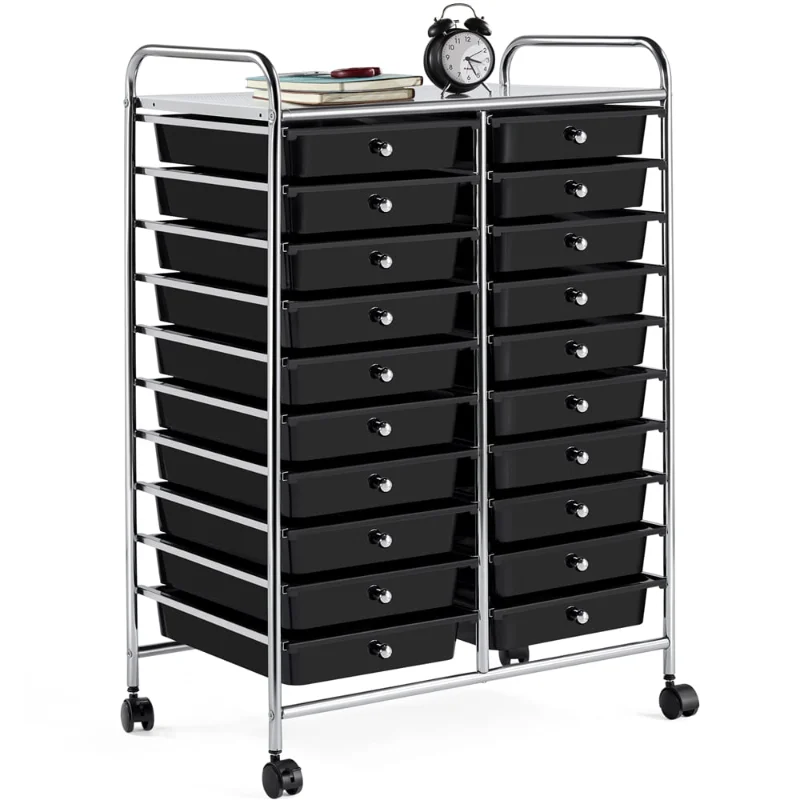 

Smile Mart 20 Drawers Metal Frame Storage Cart Rolling Bin with Lockable Wheels, Blackstorage boxes storage box