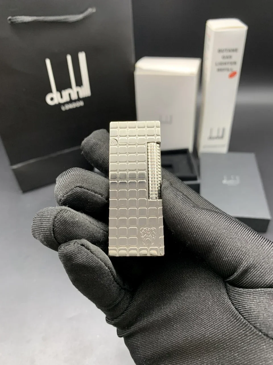 Серебряная клетчатая металлическая ветрозащитная Зажигалка Dunhill для кухни и