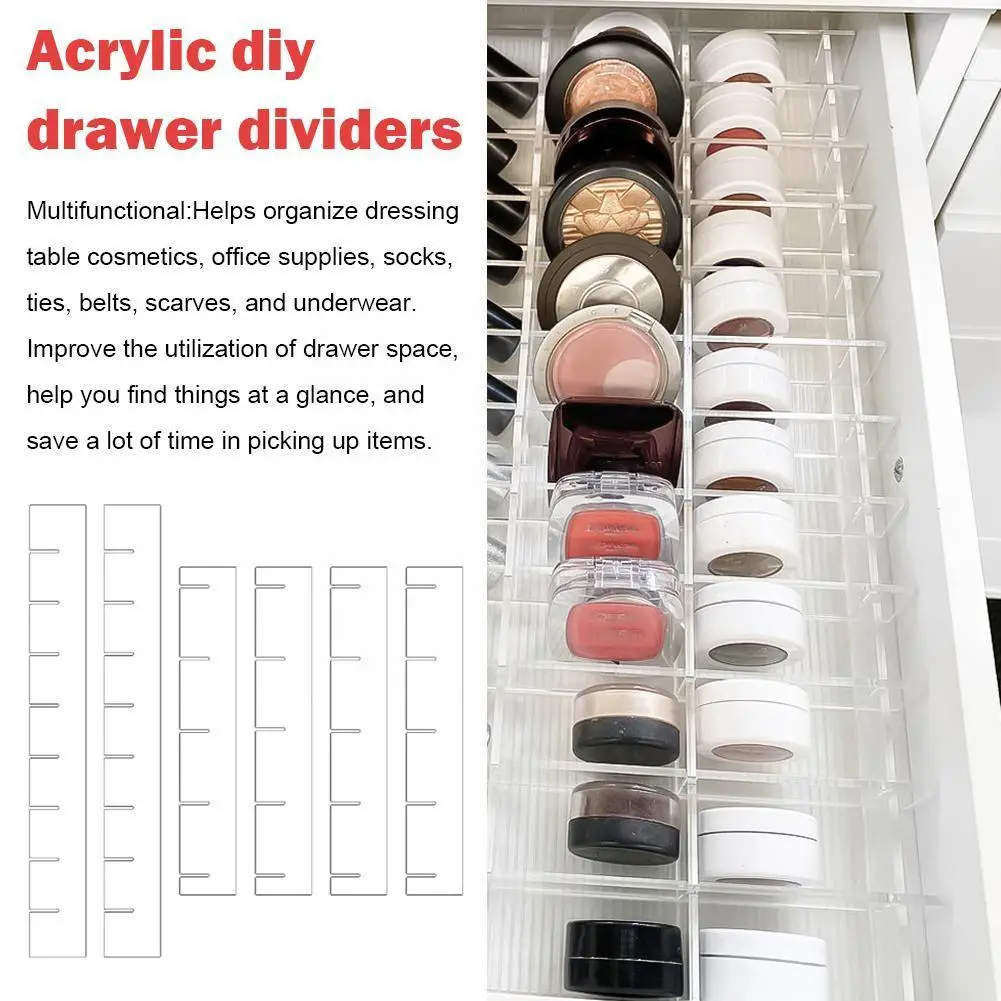 Adjustable DIY Drawer Dividers For ALEX 5 And 9 Drawer Unit Clear Acrylic Drawer Inserts Makeup Organizer Storage Dividers G2E2