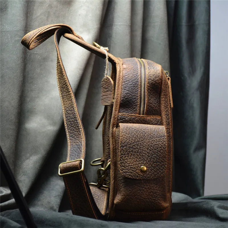 Retro Fashion Crazy Horse cowhide Men Chest Bag Simple Casual Outdoor Work Weekend Travel Teenager genuine leather Messenger Bag