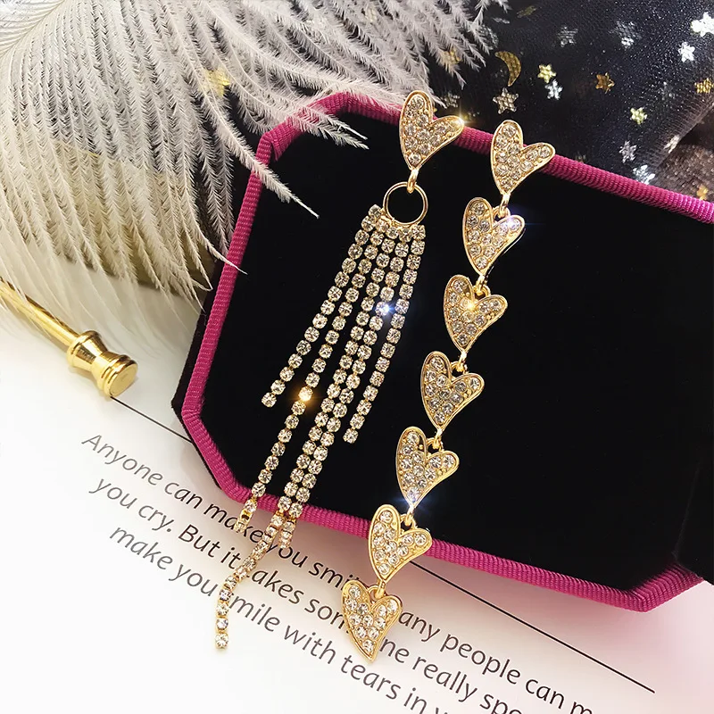 

S925 Korean temperament charm women's Earrings DIY handmade long love asymmetric net red tassel Pendant