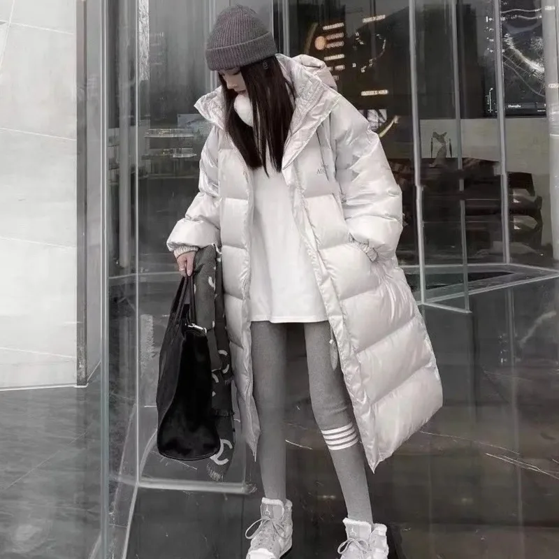 2021 Winter Loose Hooded White Duck Down Coat Female Thick Down Jacket Women's Long Overcoat Parka Korean Loose Warm Jackets