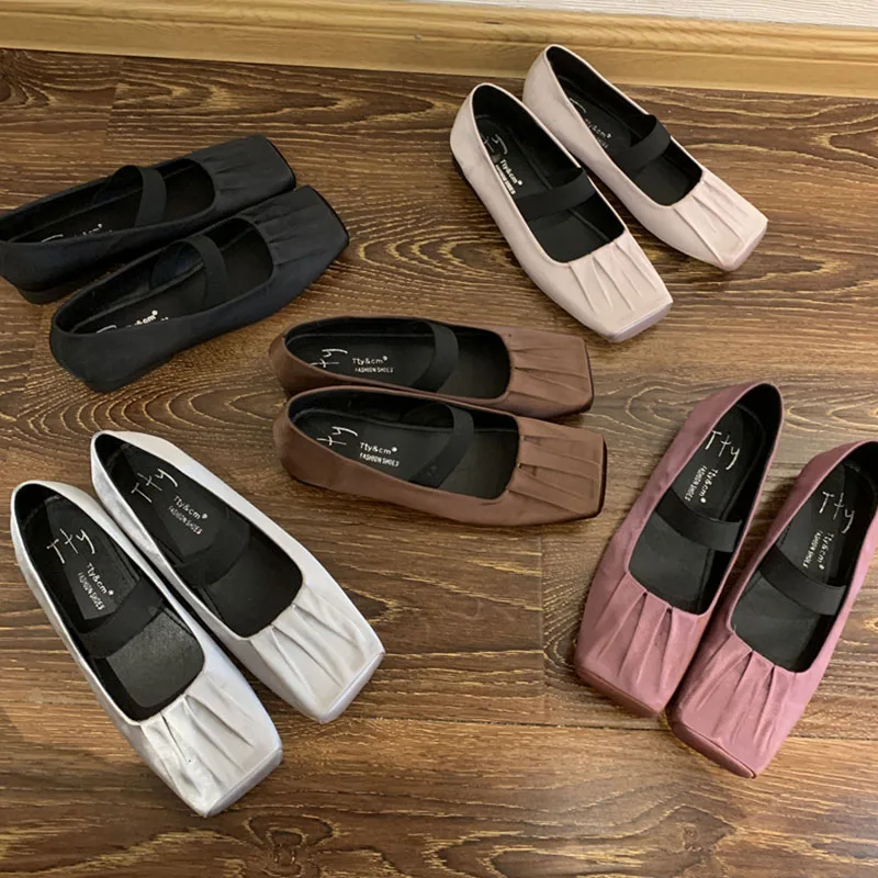 Женские Плиссированные туфли на плоской подошве повседневные без застежек с