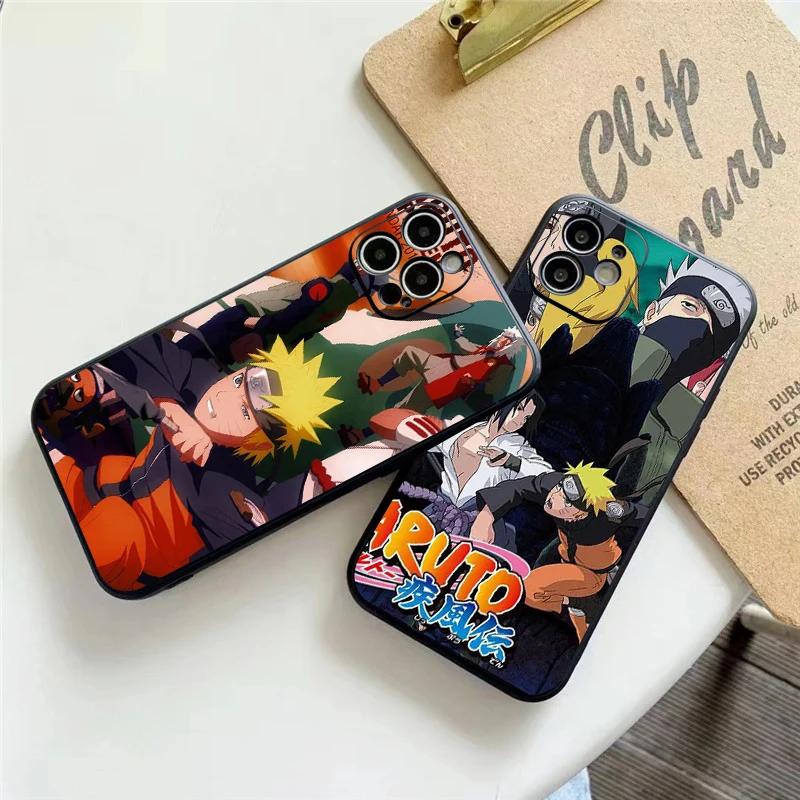 

Japan NARUTO Anime Phone Case For Funda iPhone 13 12 11 Pro Max 13 12 Mini X XR XS Max 6 6s 7 8 Plus Celular Liquid Silicon