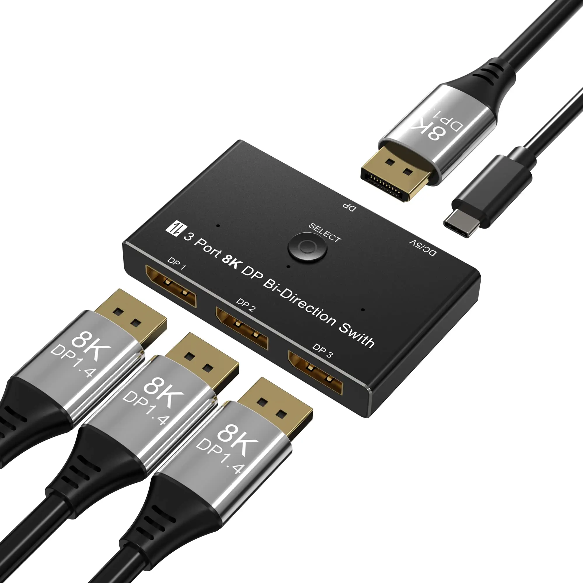 DisplayPort 8K DP 1,4 переключатель 3 в 1 выход 1 в 3 выход два направления 8K @ 30 Гц 4K @ 144 Гц разветвитель преобразователь для нескольких источников и дисплеев