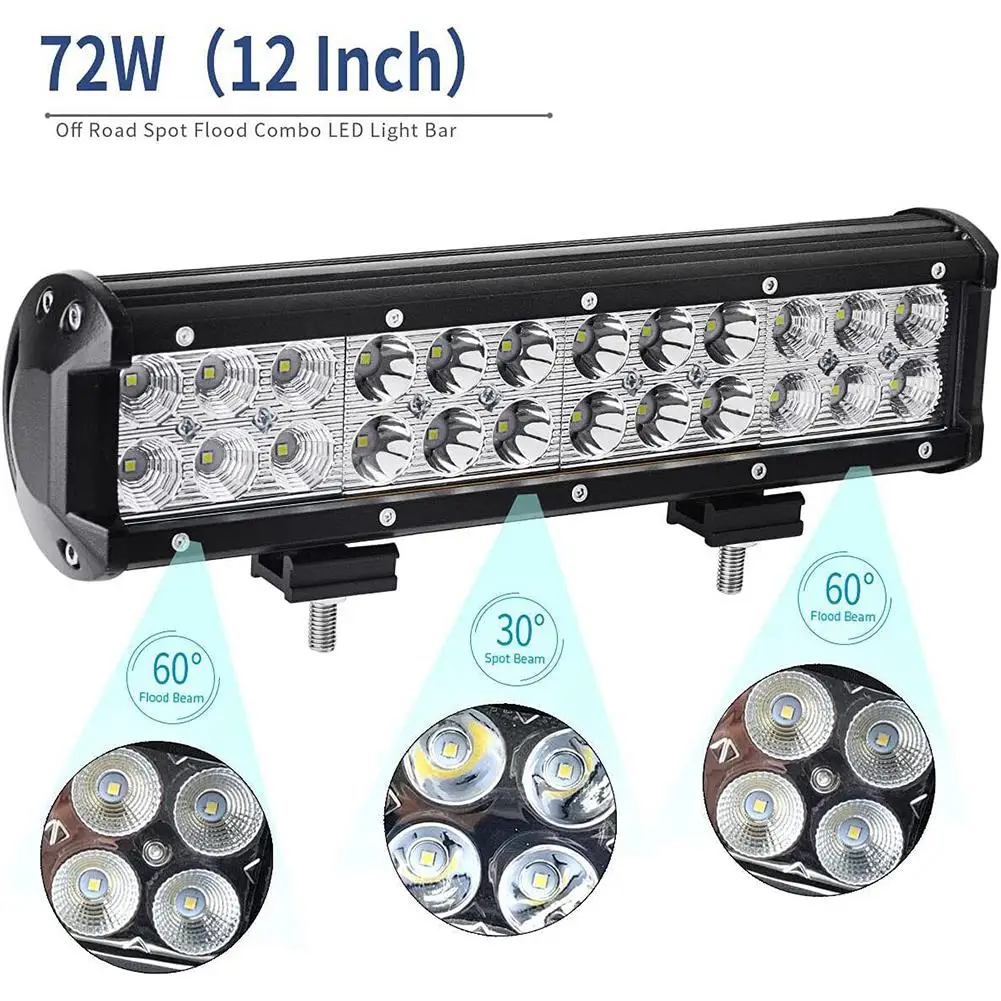 

12-inch 72w Work Light Led Spotlight Dome Lamp 6000k Waterproof Double Row Light Bar For Off-road Vehicle