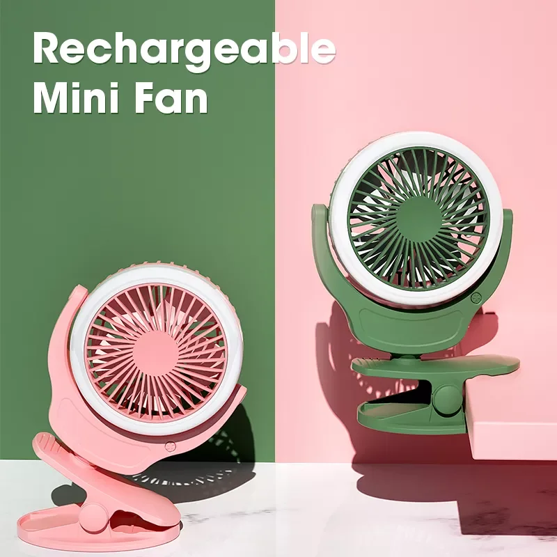 

Mini Fan USB Rechargeable Clip Desktop Table Fan 3-Speed Adjust Portable Clamp Fan With LED Light Rotating Ventilator Air Cooler