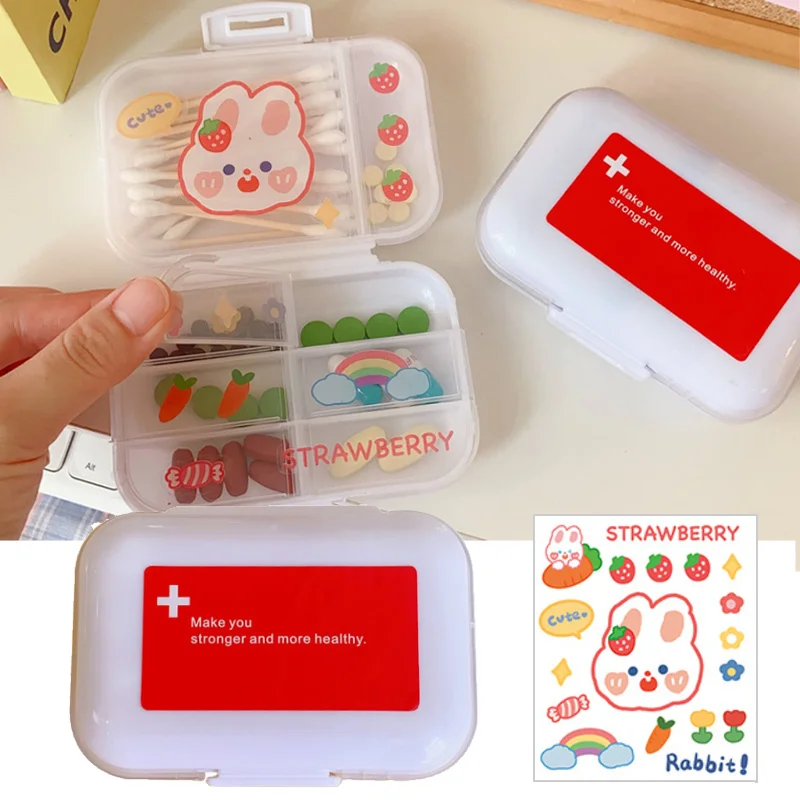 Cute Pill Case with Sticker Container Plastic Medicine Pill's Box Office Home Travel Storage Organizer Pastillero Pill Organizer