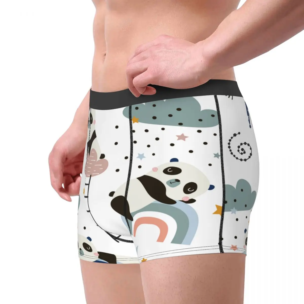 Мужское нижнее белье трусы Симпатичные спальные панды Луна радуга облака