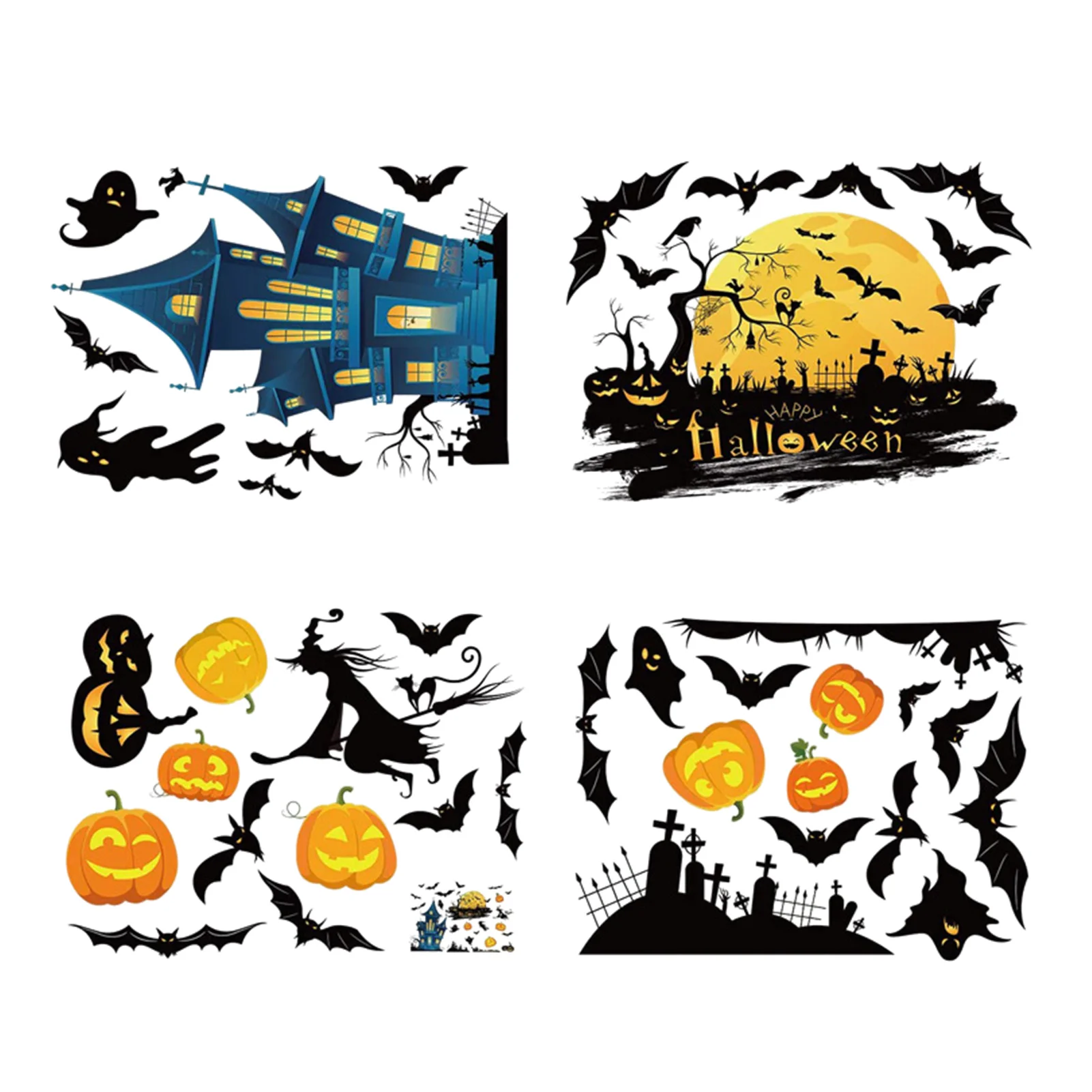 

Ужасные товары для вечеринки, украшение для окна на Хэллоуин, дверь, настенное украшение, наклейка с ведьмой, искусство, 4 листа