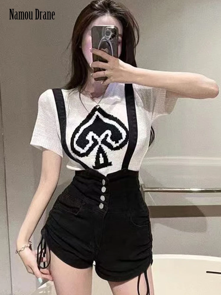 

2022 New INS Europe and The United States Short T-shirt Female Summer Design Chic Chic Sweet Spice Shirt Short Sleeves
