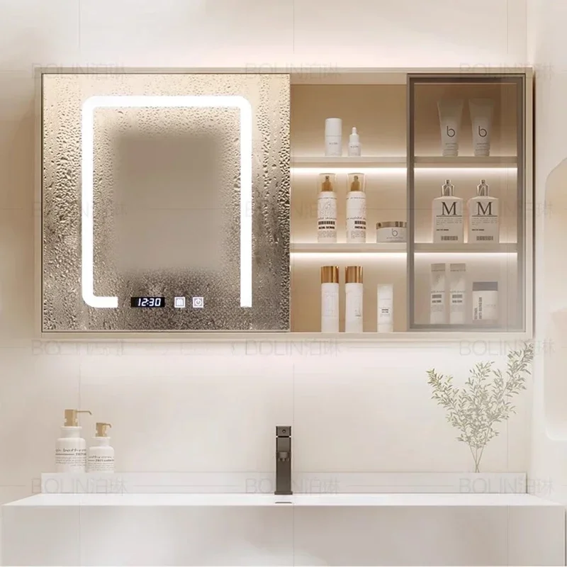 Настенные шкафы для ванной комнаты в нордическом стиле кремового цвета