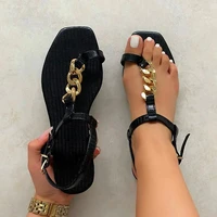 2022 summer new womens chain flip flops thong sandals shoes woman casual buckle strap flat slip on toe clip sandals shoes femme