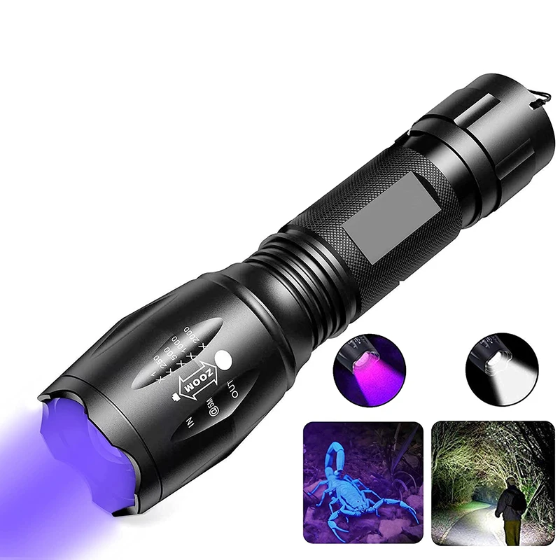 UV Flashlight 2in1 Ultra Violets Ultraviolet Lanterna IP65 Waterproof Invisible Torch for Pet Stains Use 18650 EDC Light