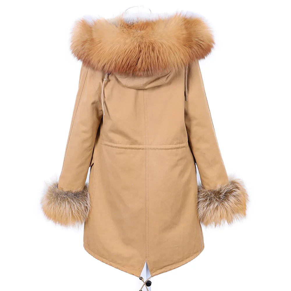 2022 Fashion Winter Jacket Women Real Rabbit Fur Coat Natural Real Fox Fur Collar Loose Long Parkas Big Fur Outerwear Detachable