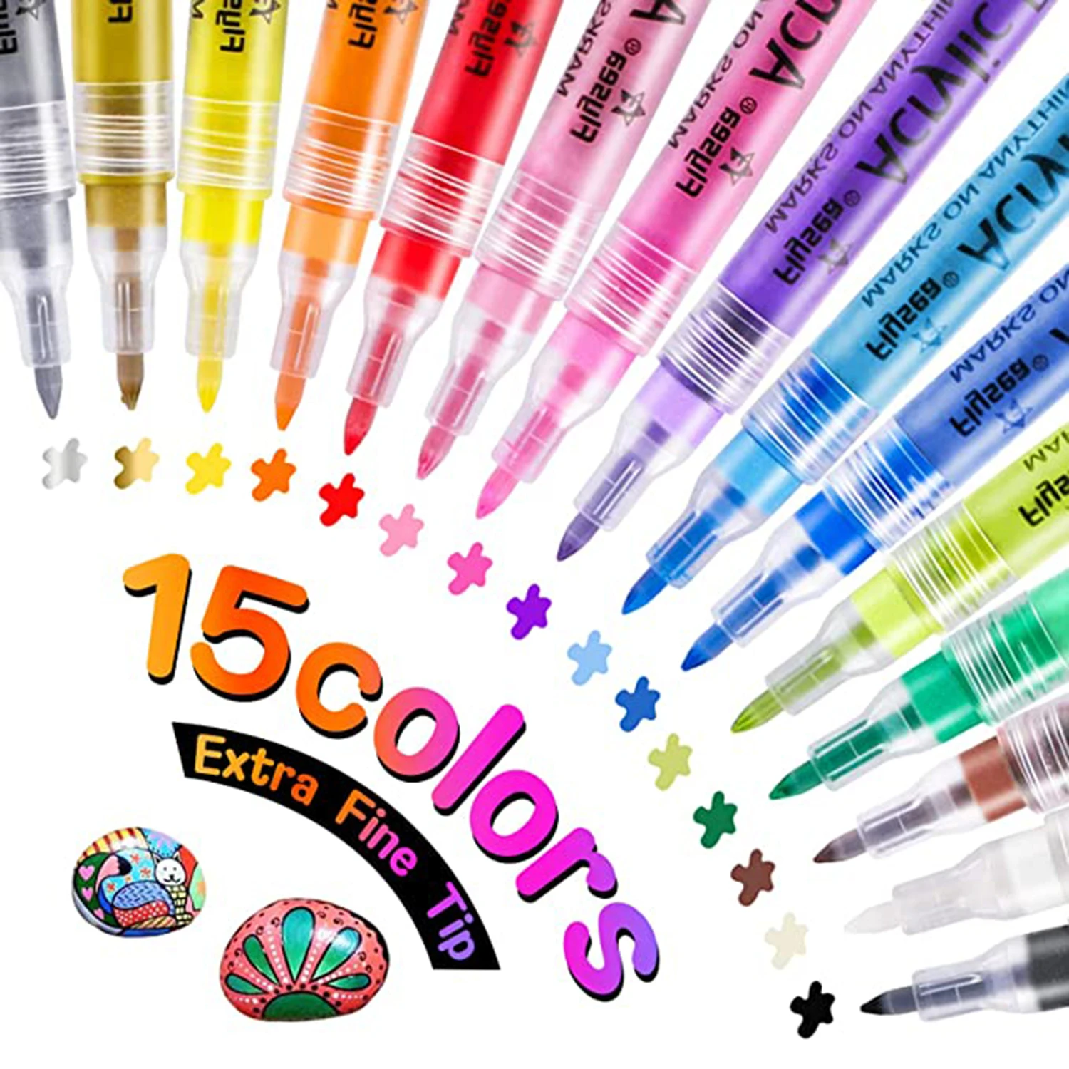 

15 цветов, маркеры для акриловой краски, 0,7 мм, художественные маркеры, нетоксичные, акриловые перья, водонепроницаемые, с очень тонким наконечником, граффити, маркеры для рукоделия