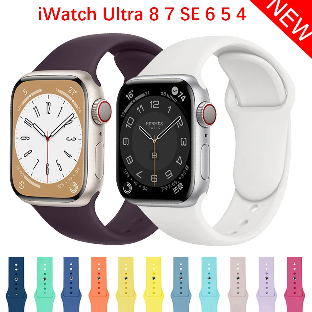 

silicone strap for apple watch band 44mm 45mm 40mm 41mm 38mm 42 mm Ultra 49mm Rubber bracelet iWatch series 7 8 3 4 5 6 se band