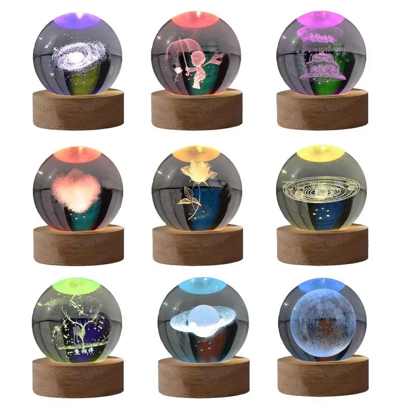 

Горячая Распродажа 3D хрустальный шар, ночсветильник, светящийся хрустальный шар с деревянной подставкой, атмосфера, Хрустальный ночник, те...