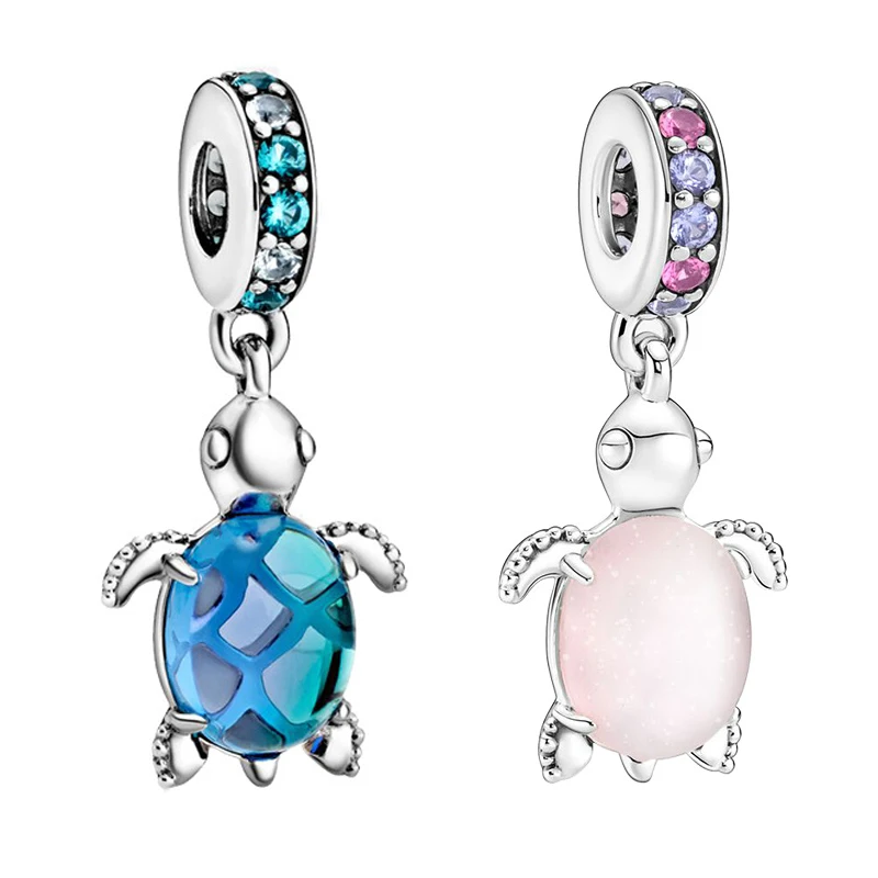 

Blue Pink Enamel Tortoise Pendant Bracelets for Women Jewelry Cute Sea Turtle Beads Pulseira Girls Charms Dangle Accessories DIY