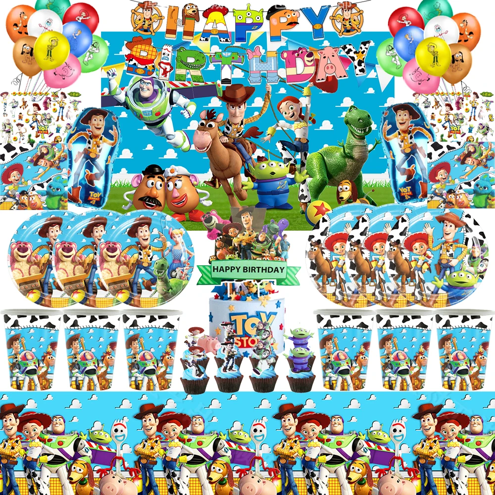 

Buzz LightYear Cartoon Toy Story Birthday Party Supplies Blue Sky White cloud Tableware Cup Kids Baby Shower Party Decorations