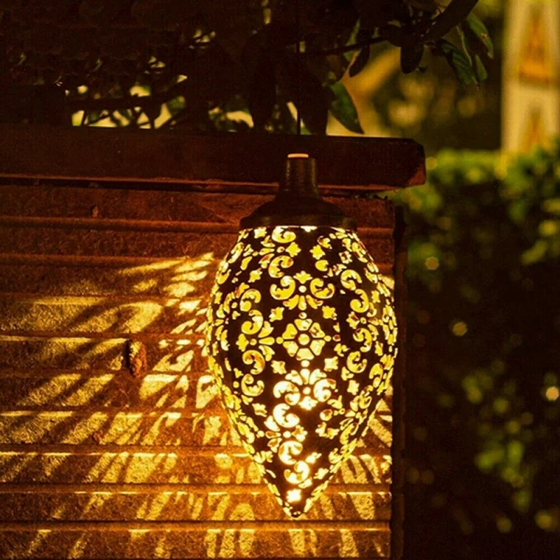 

Solar Powered LED Moroccan Hanging Lantern Retro Moroccan Pattern Projection Lamp Outdoor Garden Decor Fairy Light Kit