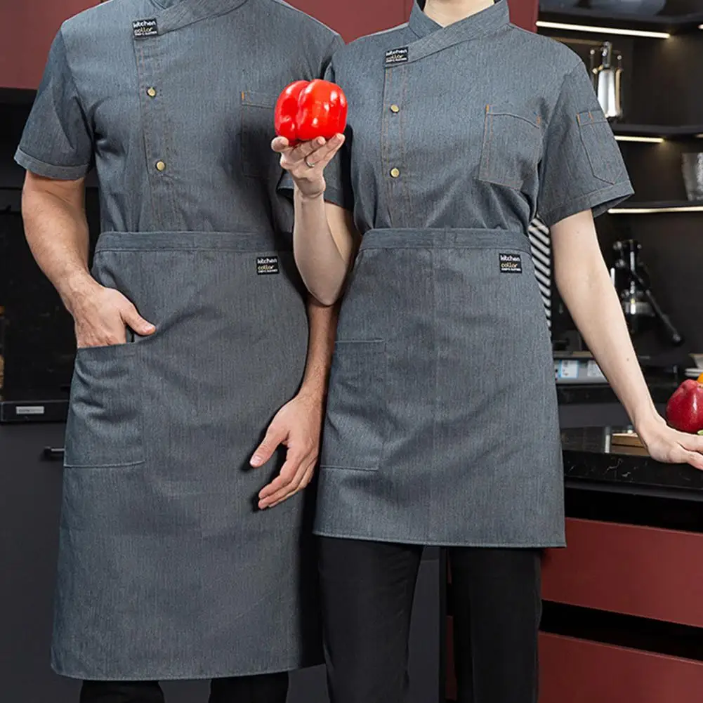 

Trendy Chef Uniform Anti-pilling Unisex Restaurant Bakery Waiter Uniform Solid Color Fine Sewing Baking Clothes Pastry Clothes